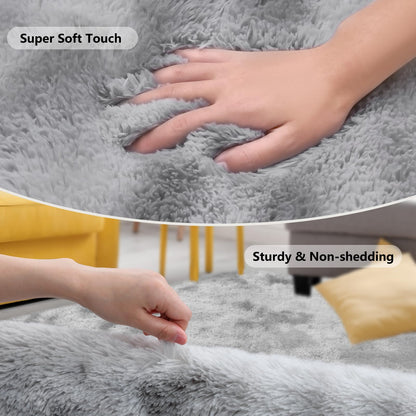 SOANNY Living Room Rugs, Soft Fluffy Area Carpet for Bedroom Dorm Nursery Bedside Kids Room Lounge Office, Luxury Tie-dyed Shag Washable Throw Rug for Home Decor, Light Grey, 120x180 cm