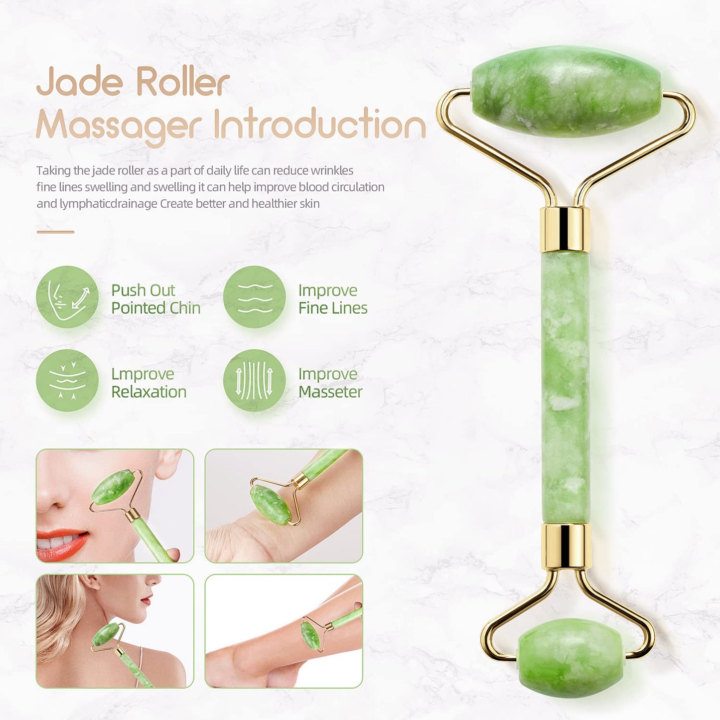 AECW Natural Jade Roller for Face Eyes Tool Jade Facial Roller Noiseless Facial Massage Roller