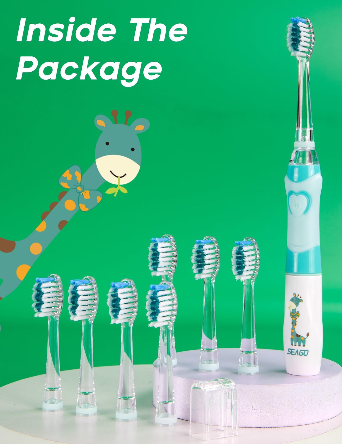 SEAGO Kids Electric Toothbrush with 2 Mins Brushing Timer and 8 Replacement Bursh Heads,Rainbow LED Light Make Brushing Fun, Pink Color Girls Battery Powerd Toothbrush for 4-12 Years Old