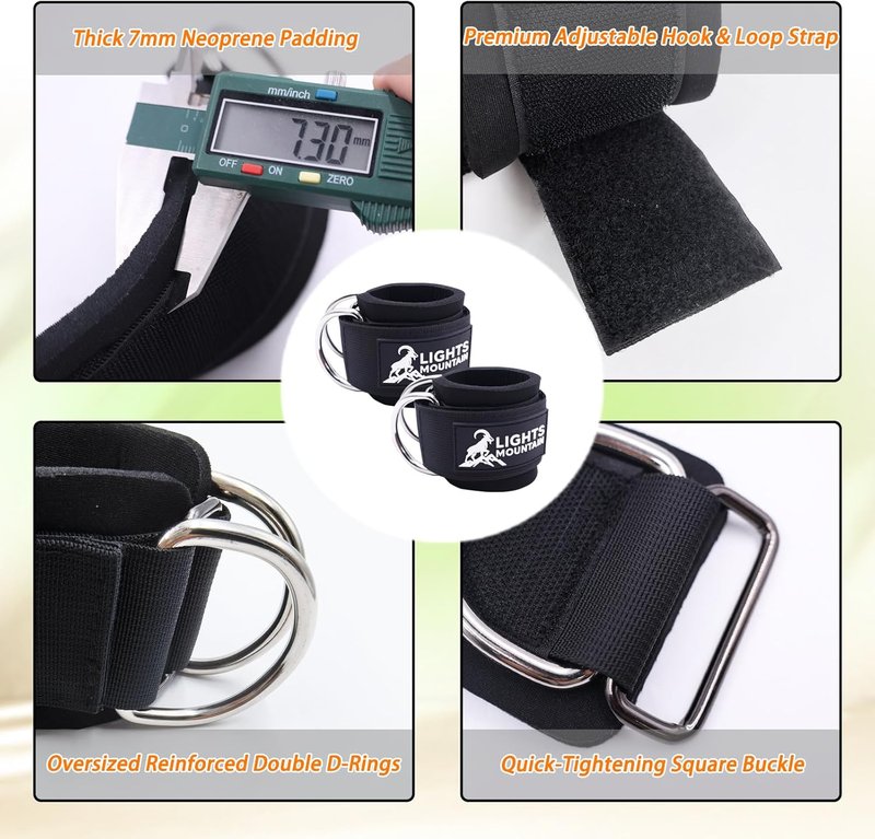 Adjustable Wrist Cuffs for Cable Machine Attachments - Padded Straps with Dual D-Rings for Forearm & Arm Training