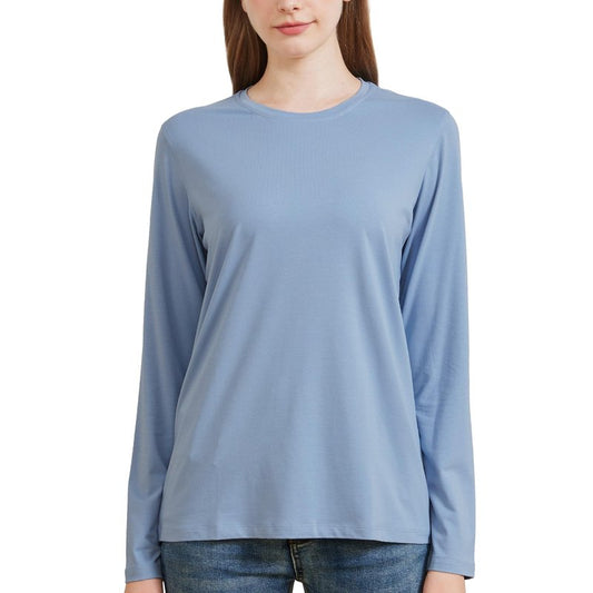 netdraw Women's Bamboo Viscose Cotton Long Sleeve T-Shirt, Crew Neck Buttery Soft Comfy Casual Lounge Sleep Pajama Tees, Frost Blue, Medium