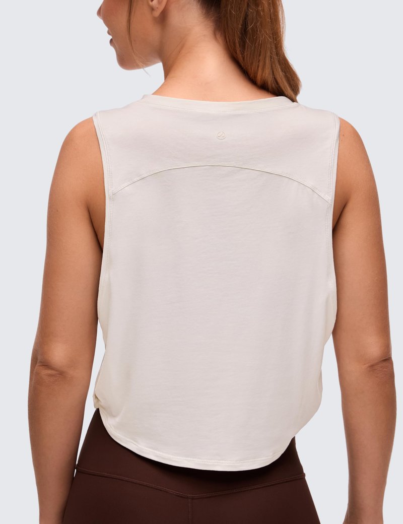 CRZ YOGA Pima Cotton Large Armhole Tank Tops for Women - Workout Sport Athletic Yoga Running Gym Loose Crop Sleeveless Shirts White Apricot Large