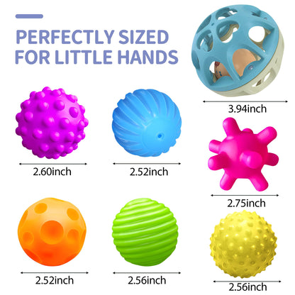 ROHSCE Sensory Toys for Babies, Montessori Textured Baby Balls and Wheat Straw Rattle, Baby Toys for 6-12 Months, Ideal Newborn Gifts for Boys and Girls, Toddler Toys for 1-3