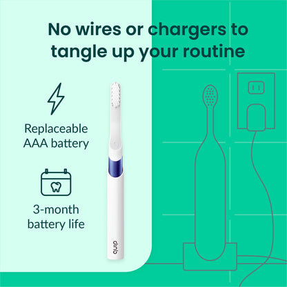 Quip Metal Sonic Electric Toothbrush for Adults - Time Travel & Soft Bristles with Travel Case & Replacement Brush Head - 3 Month Battery Life - Indigo