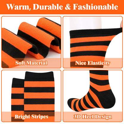 Orange and Black Striped Socks Womens Halloween Sock Woman Halloween Knee High Socks Orange Striped Sock Witch Costumes