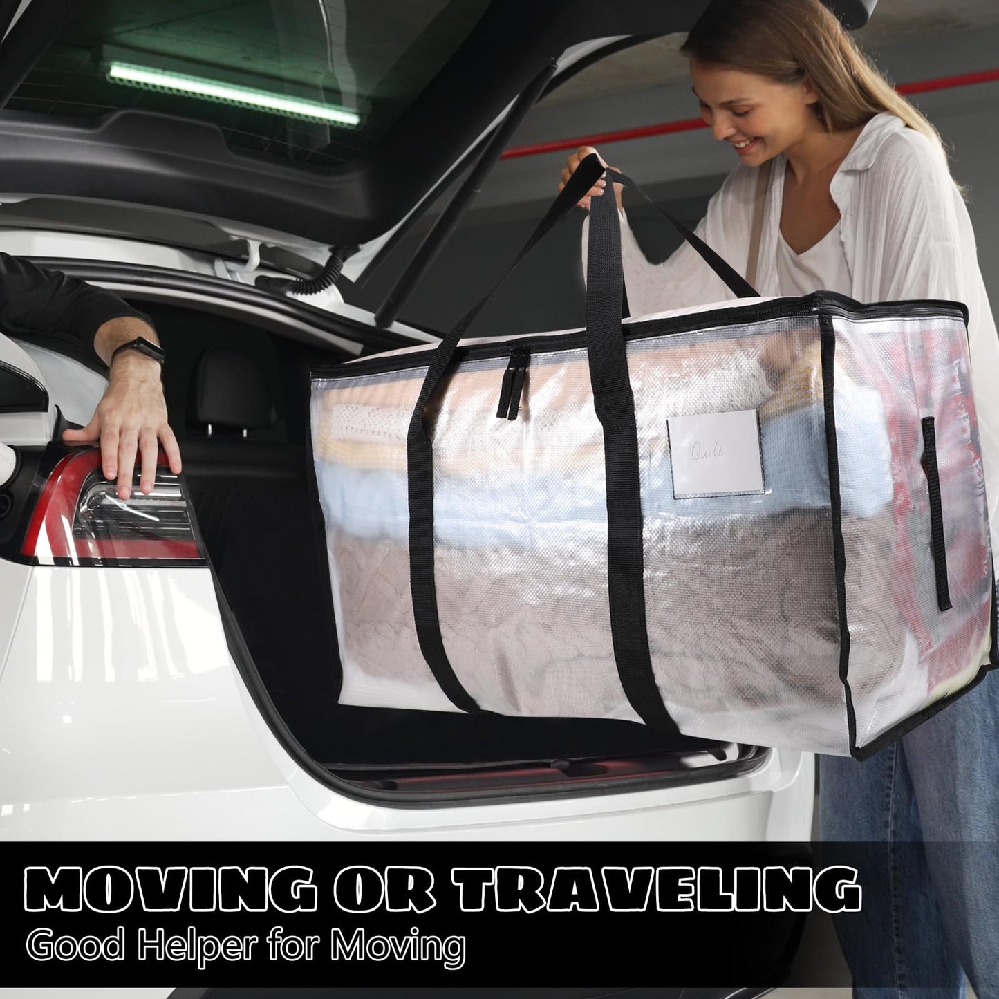 Dntorx 4 Pack Large Clothes Storage Bags with Lids Clear Moving Bags Heavy Duty Moving Totes Packing Bags with Zips for Moving Clothes Bedding Duvet Toys Christmas Storage Containers