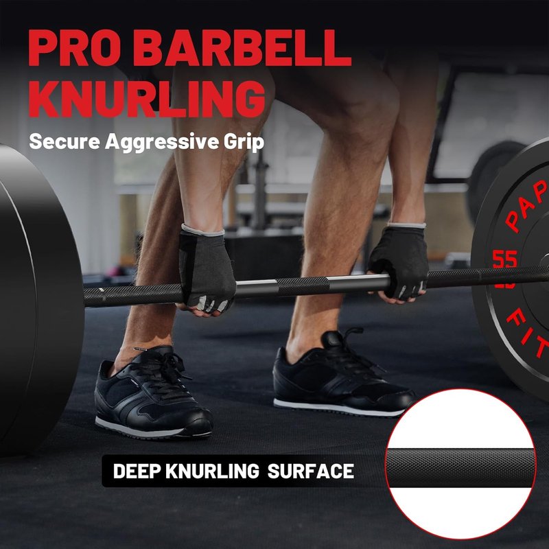 PAPABABE 7FT Olympic Barbell - 45 lb Weight Capacity | 1000-1500 lbs with Moderate Knurling for Squats, Curls, Deadlifts