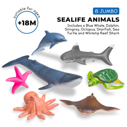 Learning Minds Jumbo Sea Animal Figures - Set of 7 Educational Fish Toys For Children - Shark, Whale, Dolphin Toys For Kids - Toy Fish & Sea Creatures For Children - Suitable From Age 18 Months