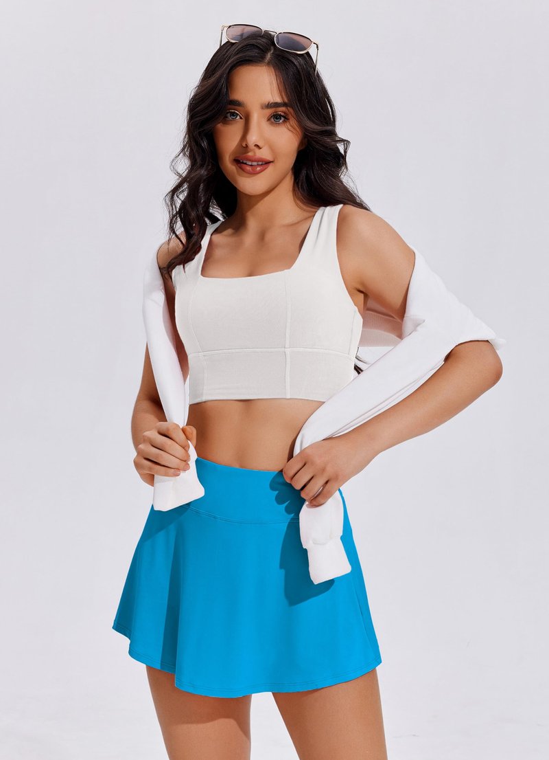PINSPARK Women Tennis Skirt Skorts for Women with Pockets Pleated Golf Skirts with Pocket Pickleball Skort,Blue Small