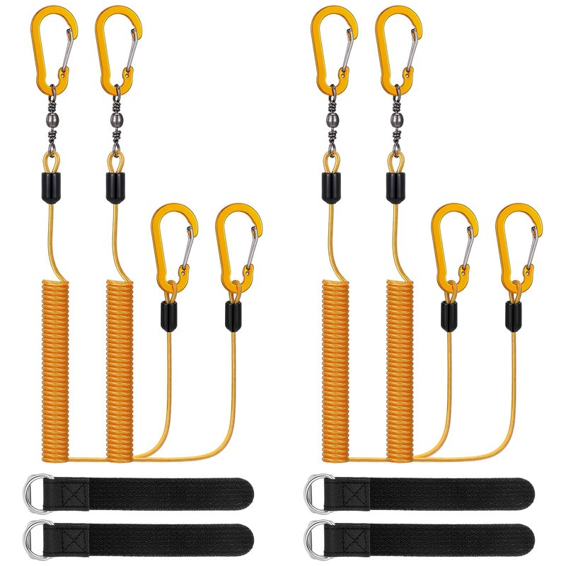 Gejoy 8 Pcs Kayak Paddle Leash Heavy Duty Retractable Coiled Lanyard Pole Tether Straps for Kayaking Boating Canoeing Fishing Pole Rod Board Fishing Accessories