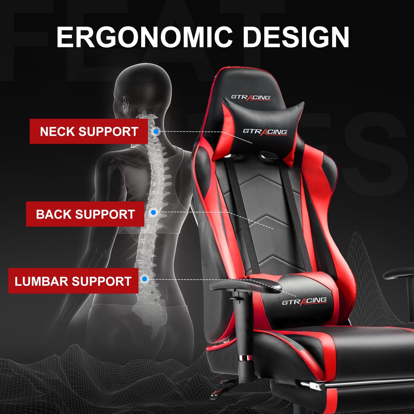 GTRACING Gaming Chair with Footrest, High Back Computer Chair Ergonomic Game Desk Chair Racing Executive Adjustable Swivel Rocker with Headrest and Lumbar Support