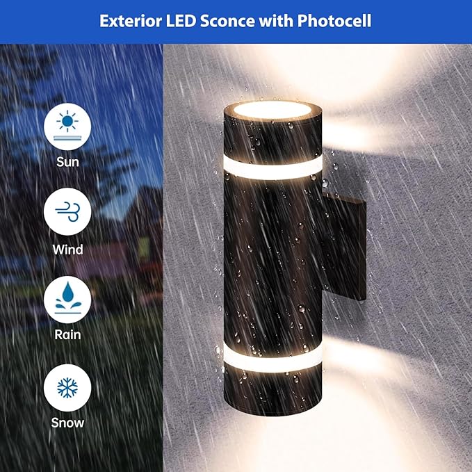dephen Outdoor Up Down Wall Light, Dusk to Dawn LED Exterior Sconces Light 3000K/4000K/5000K /10W/20W/30W Adjustable, Brown Aluminum Modern Cylinder Porch Lights (UL-Listed)