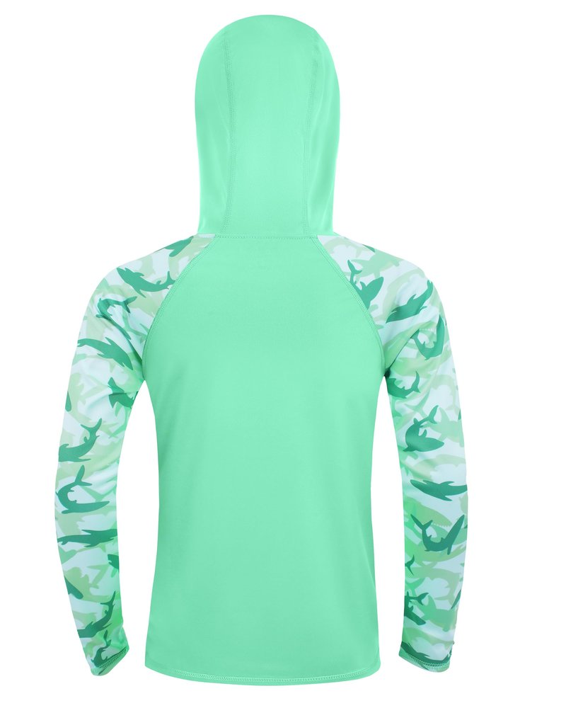 DRONIRING Boys Rash Guard Swim Hoodie, UPF 50+ UV Sun Protection Long Sleeve Fishing Shirt, Kids Youth SPF Water Shirts Green