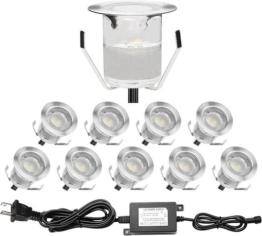 LED Deck Lights - Pack of 10 - Recessed Wood Decking Yard Garden Outdoor Stairs Pathway Flush Mount Landscape Lighting Cool White