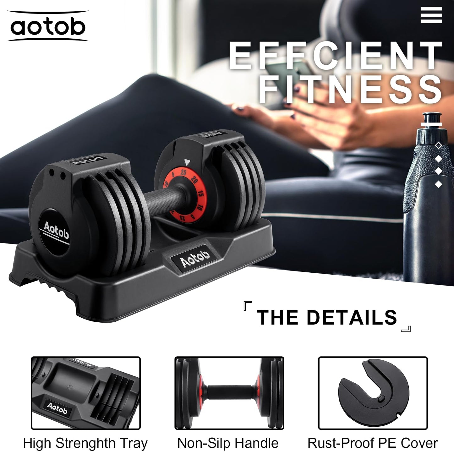 AOTOB 25 lbs Adjustable Dumbbell Set - Pair with Anti-Slip Fast Adjust Turning Handle, Suitable for Men and Women, Ideal for Home Gym Exercise