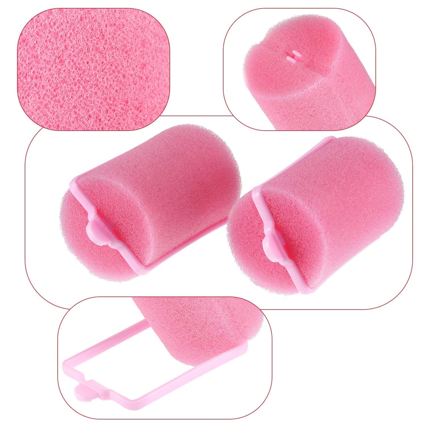 Geyoga 18 Pieces Sponge Hair Rollers Large Soft Foam Hair Styling Curlers Large Size Hairdressing Curlers for Women(1.6 x 2.8 Inches,Pink)