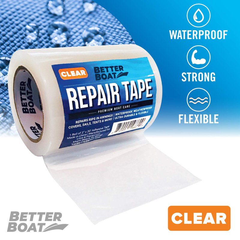 Better Boat Repair Tape - Clear Waterproof Patch for Fabric & Vinyl | 30ft x 3in Heavy Duty for RV, Tent, Sail, Canopy