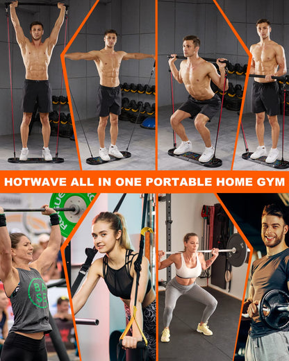 HOTWAVE Portable Exercise Equipment with 16 Gym Accessories,20 in 1 Push Up Board Fitness,Resistance Bands with Ab Roller Wheel,at Home Workout for Men