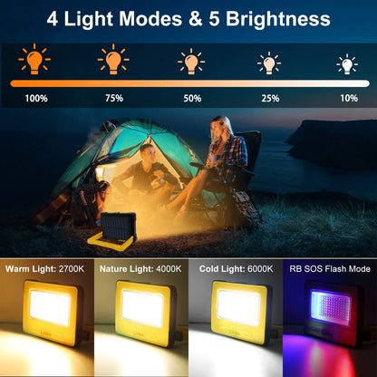 Linke Rechargeable Work Light 80W, Super Bright Camping Lights with 10000mAh Battery Portable Floodlight with Magnetic, USB, Solar Emergency Led Lantern for Tent Car Repairing Hiking & Fishing
