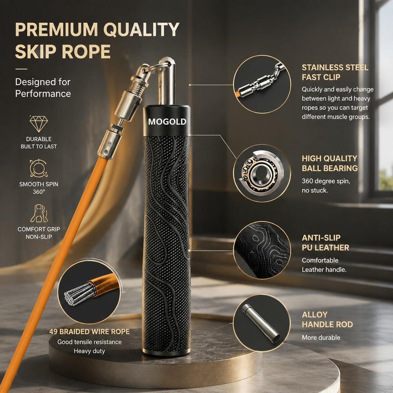 Weighted Jump Rope - Adjustable Length with Interchangeable Weights | Ergonomic Leather Grip for Fitness & Weight Loss
