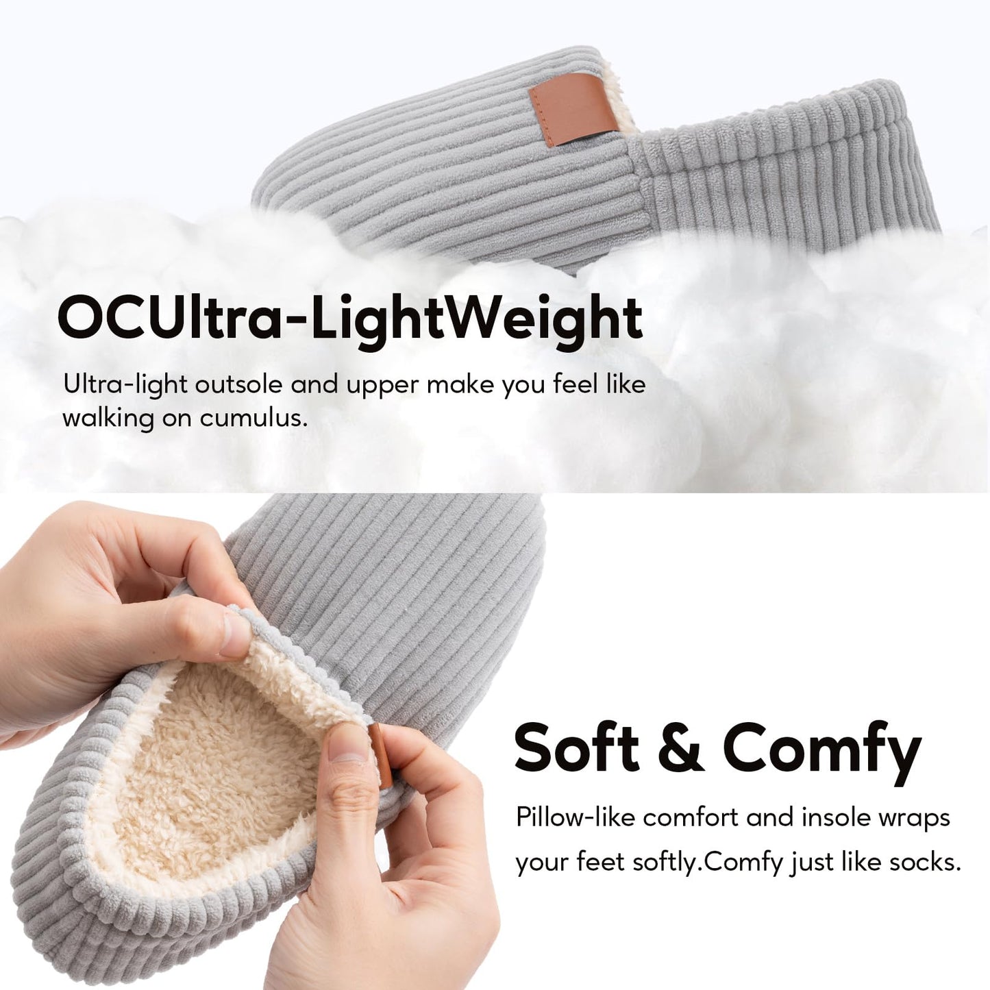 ROPULP Slippers for Women Memory Foam Corduroy Soft Full Slippers House Shoes Womens Fashion Footwear Comfy Trendy Gift Grey, Size 5-6