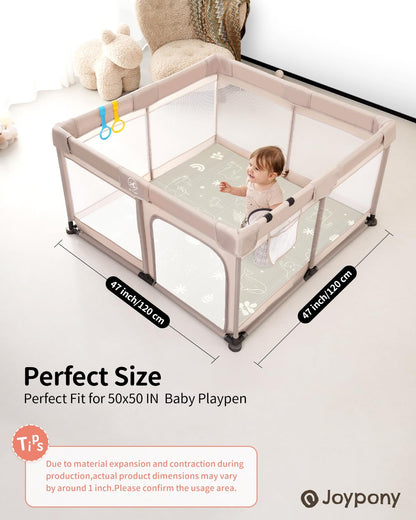 Joypony Play Mat, 120x120 CM Foldable Baby Play Mats for Babies and Toddlers, Waterproof & Anti-Slip Portable Baby Floor Mat, Baby Mat for Floor with Travel Bag