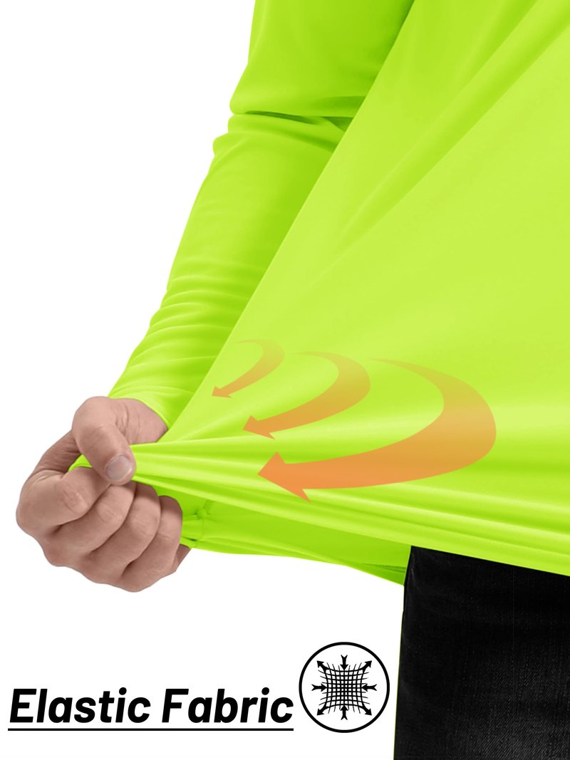 TACVASEN Men Long Sleeve Swim Shirts Sun Protection Quick Dry 1/4 Zip Pullover Running Workout Shirts Fluorescent Green L