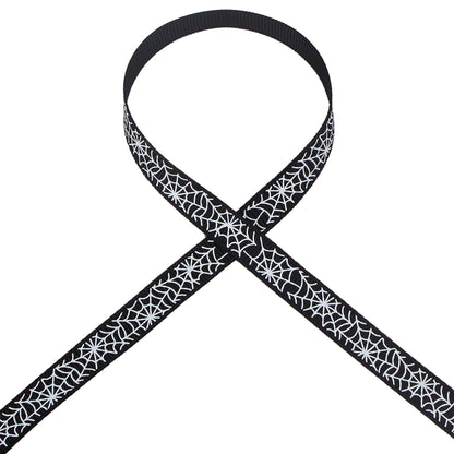Ribbli 2 Rolls Halloween Grosgrain Ribbon,Spider Web Use for Craft,Halloween Wrapping,Home Decor,3/8 Inch Total 20 Yards,Black/White