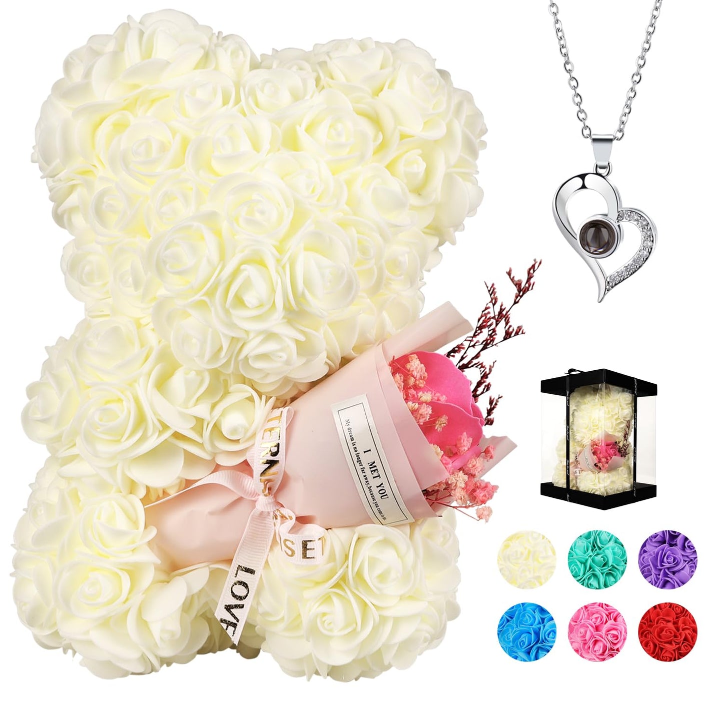 Valentines Day Gifts for Her Rose Bear for Women, Artificial Rose Teddy Bear Birthday Bouquet, Mother's Day Rose Gift, Perfect for Wife, Mom, Grandma (Rose Red)