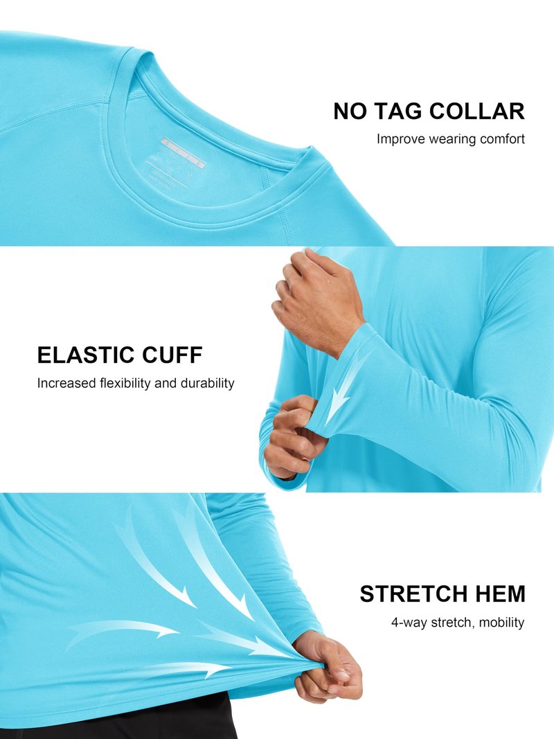 MAGCOMSEN UPF 50 Shirt for Men Sun Protection Shirt Long Sleeve UV Protection Shirts Quick Dry Shirts Ice Blue,3XL