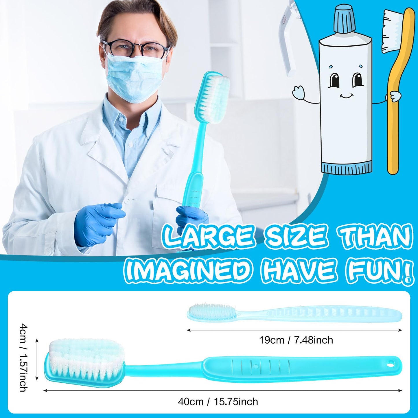 Ireer 2 Pieces Giant Toothbrush Prop Large Toothbrushes Big Brush Oversized Gag Novelty Toys for Summer Halloween Costume Take Picture Comedy Party Favors Pet Grooming Brush(Red, Blue)