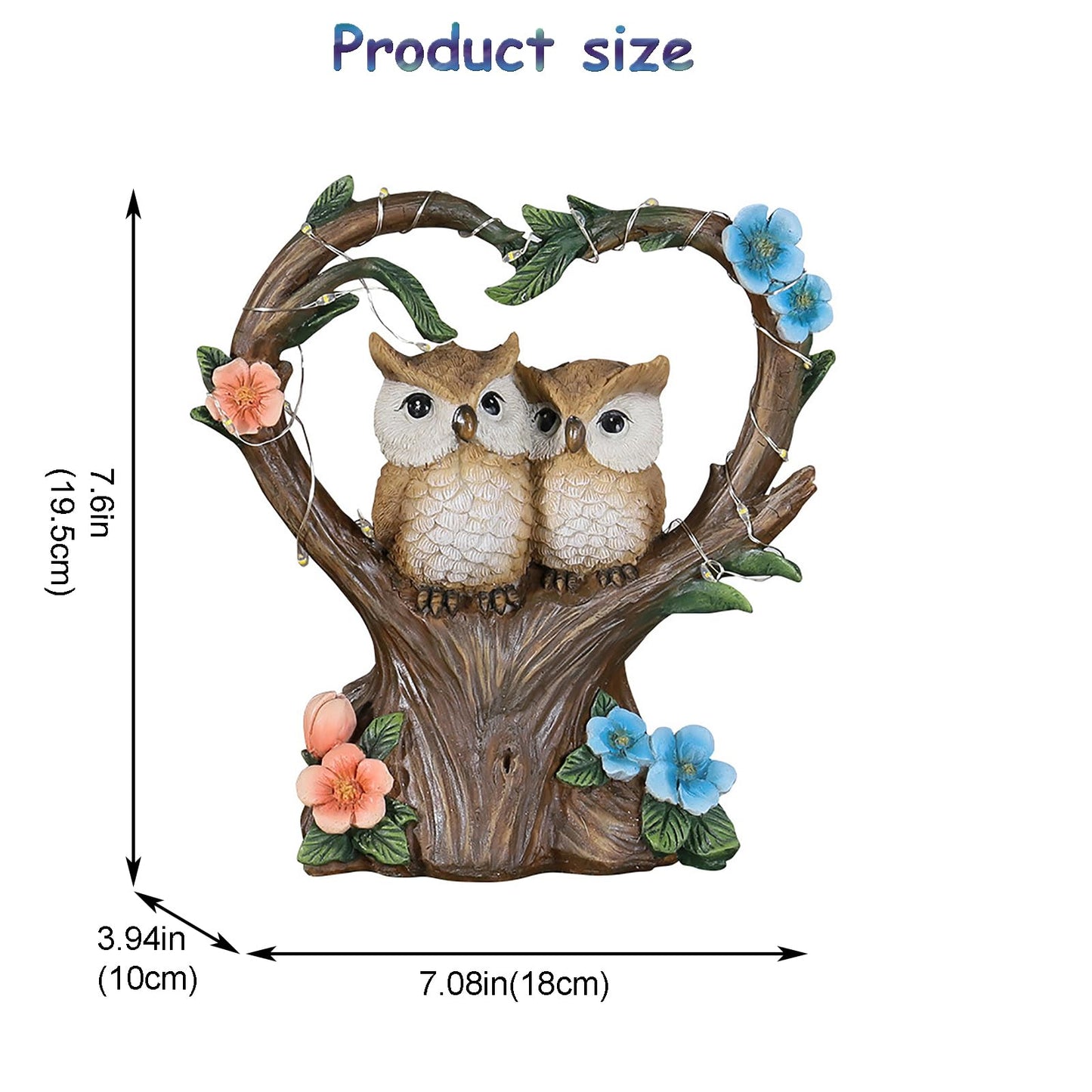 FLJZCZM Owl Statue with Solar Lights Outdoor Decor, Resin Owls Figurines for Garden Patio Lawn Decorations, Christmas Birthday Gifts for Women Friends (7.6Inches)