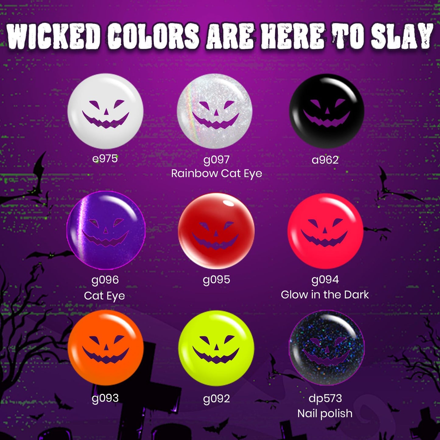 beetles Scream On Halloween Limited Box, Halloween Gel Polish Kit with UV Light, Black Orange Dark Purple Cat Eye Polish With Nail Tips Nail Sticker Manicure Kit Salon DIY Nail Art Gift Set