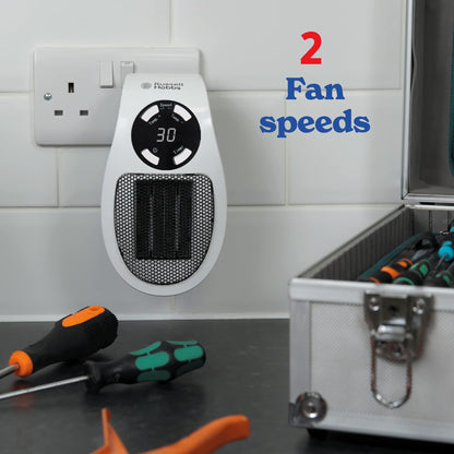 Russell Hobbs RHPH2001 500W Ceramic Plug Heater, Adjustable thermostat, 12 Hour Timer & LED Display, 2 Fan Speeds, 2 Year Guarantee, White