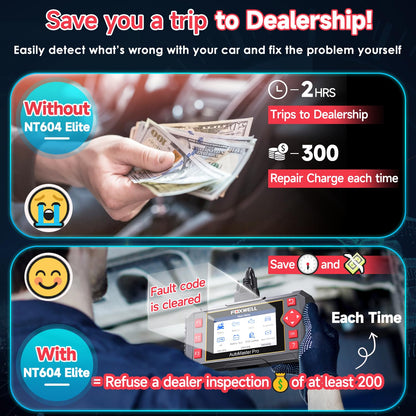 2025 FOXWELL NT604 OBD2 Scanner Diagnostic Tool, Check Engine Code Reader, ABS SRS Transmission Airbag Car Scanner, Car Scan Tool for All Vehicles, English/Spanish Ver., Lifetime Free Update, AutoVIN