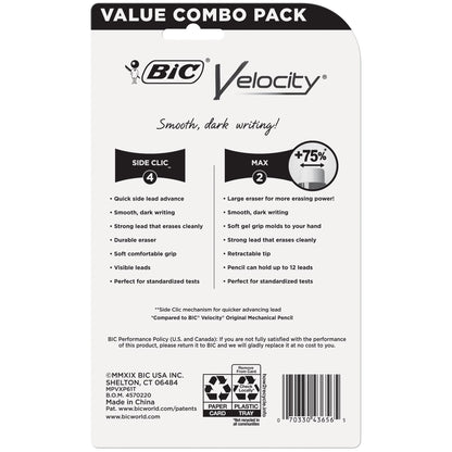 BIC Velocity Mechanical Pencils, With Colorful Barrel, Medium Point (0.7mm), 6-Count Pack Mechanical Pencils With Eraser and Lead Refills