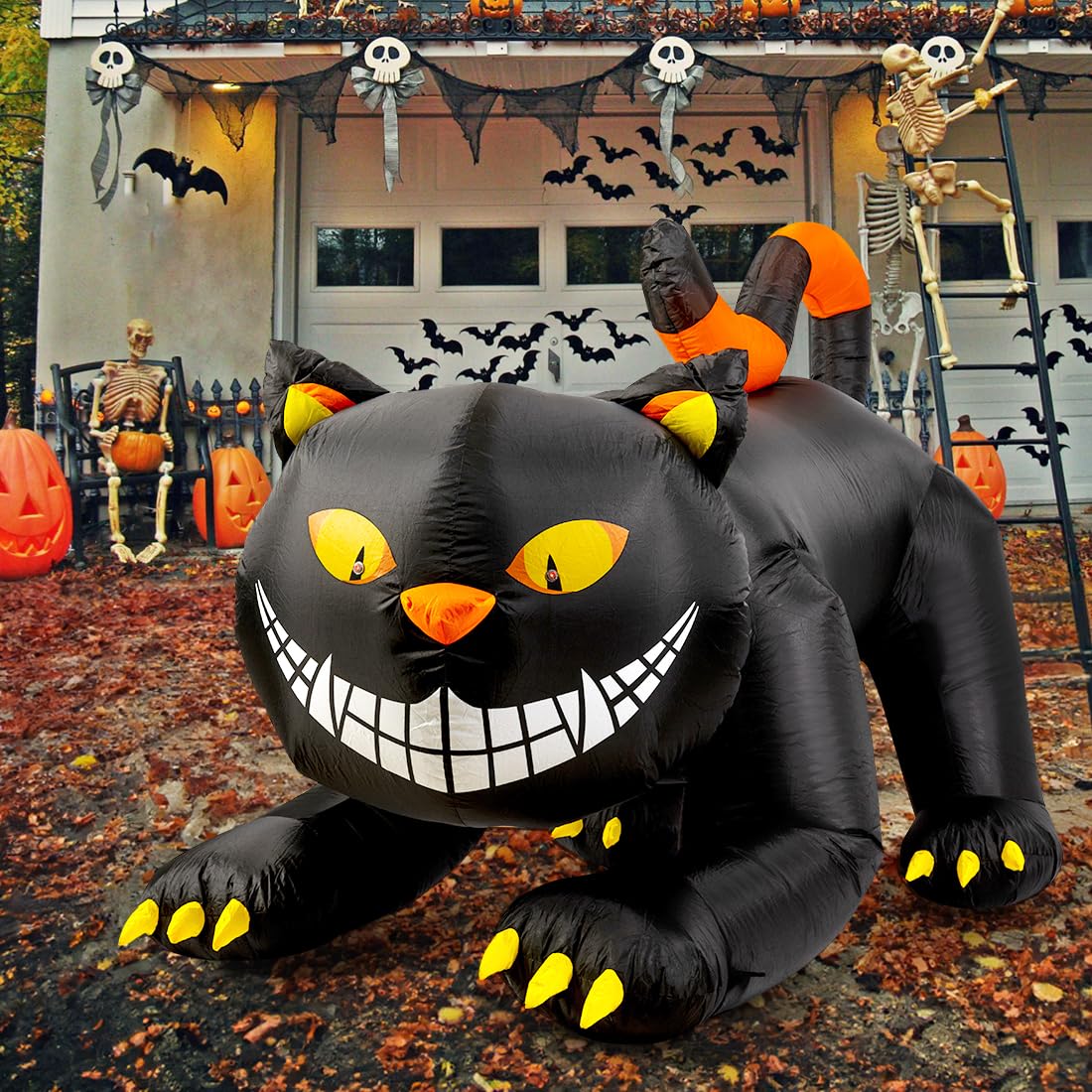 GOOSH 6 FT Halloween Inflatables Outdoor Black Cat with Shakable Head, Blow Up Yard Decoration with LED Lights Built-in for Holiday/Party/Yard/Garden