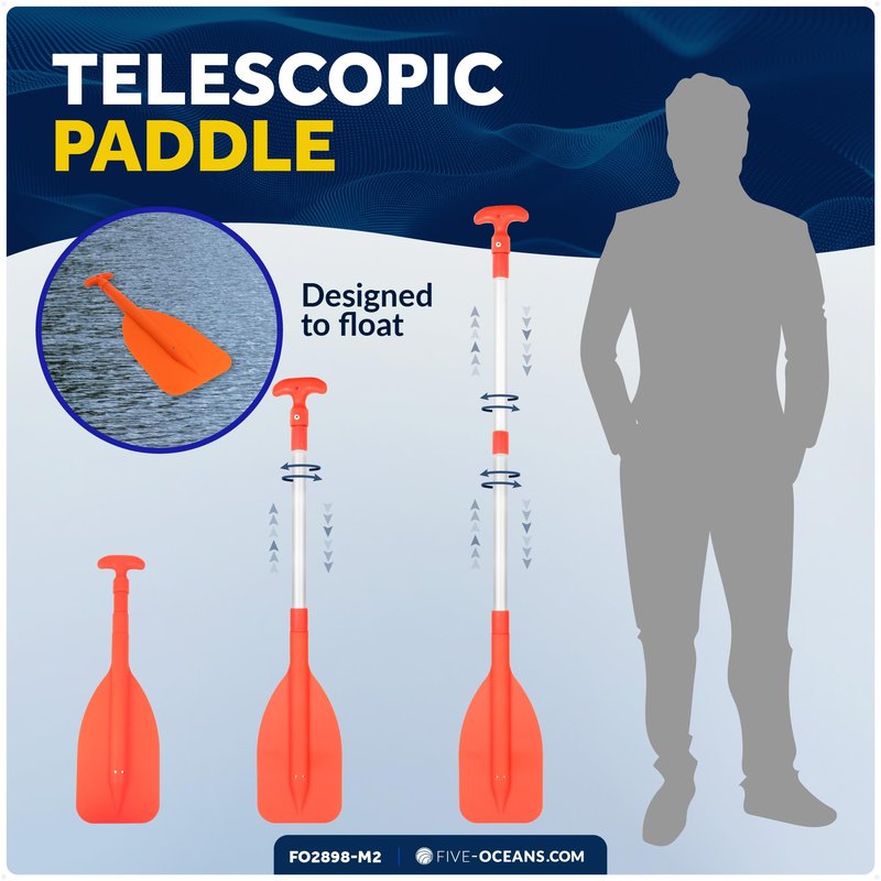 Five Oceans Boat Paddle, 2-Pack Telescoping Paddle, Orange, Aluminum Shaft, ABS Blade & Handle, 21" to 42" Extendable, Emergency & Boat Hook Function - FO2898-M2