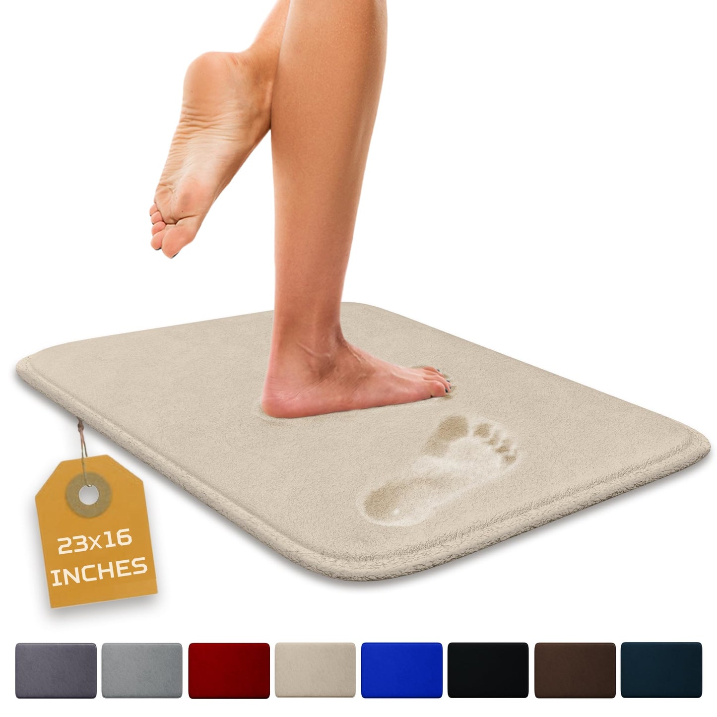 Elvoki Luxury Bathroom Rug – 1 Piece Memory Foam Bath Mat, Non-Slip & Ultra Soft, Highly Absorbent, Easy to Clean - Beige (23"x16")