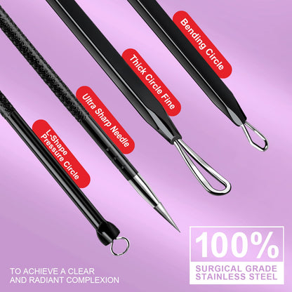 Teenitor Pimple Extractor Acne Treatment Tool Surgical Grade Blackhead Comedone Removal 2-in-1 Popper Tool for Face Nose Blackhead Extractor Tool Silver