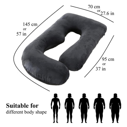 ALLOPERA Pregnancy Pillow, Full Body 57 Inch Maternity Pillow with Removable Washable Cover - Sleep Support for Legs, Back, Neck, Shoulder, HIPS, Belly for Pregnent Women, Black Grey Velvet Cover