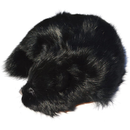 Lifelike Black Sleeping Cat Figurine - Realistic Curled Up Void Kitten Statue, Faux Fur Kitty House Panther Decor, Handcrafted Goth Halloween Decoration Home Office Gift