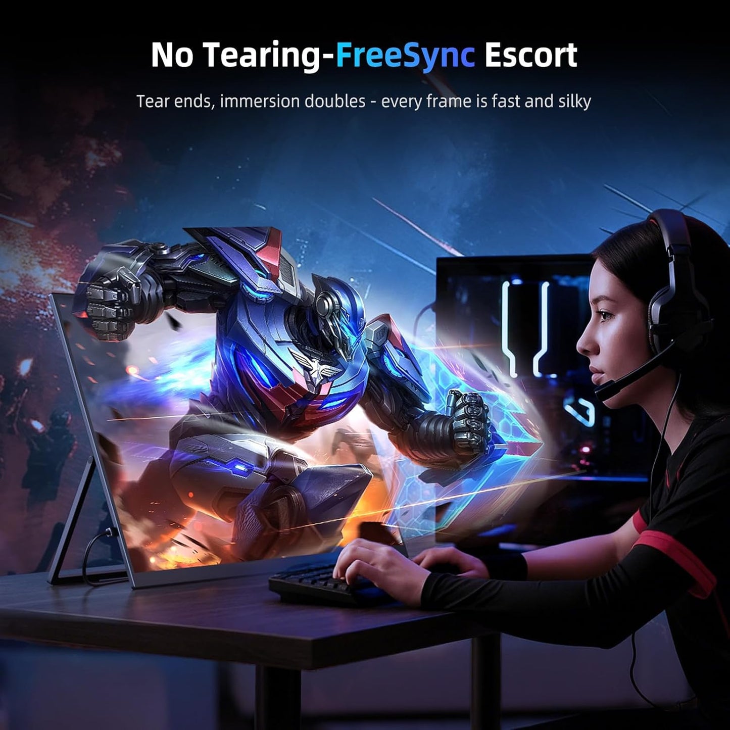 Portable Monitor 18.5” | 120HZ 1ms Gaming Monitor | 125% sRGB | FreeSync, HDR | 350Nits | USB-C & HDMI | VESA & Kickstand | Large Travel External Second Screen for Laptop, Switch, Game Consoles