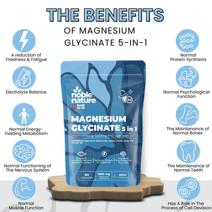 Magnesium Glycinate 5-in-1 Complex Formulated by PhD Expert High Strength 1900mg Supplements as Bisglycinate, Malate, Citrate, Oxide & Vitamin B6-90 GMO Free Capsules, 384mg Elemental, UK Made (90)