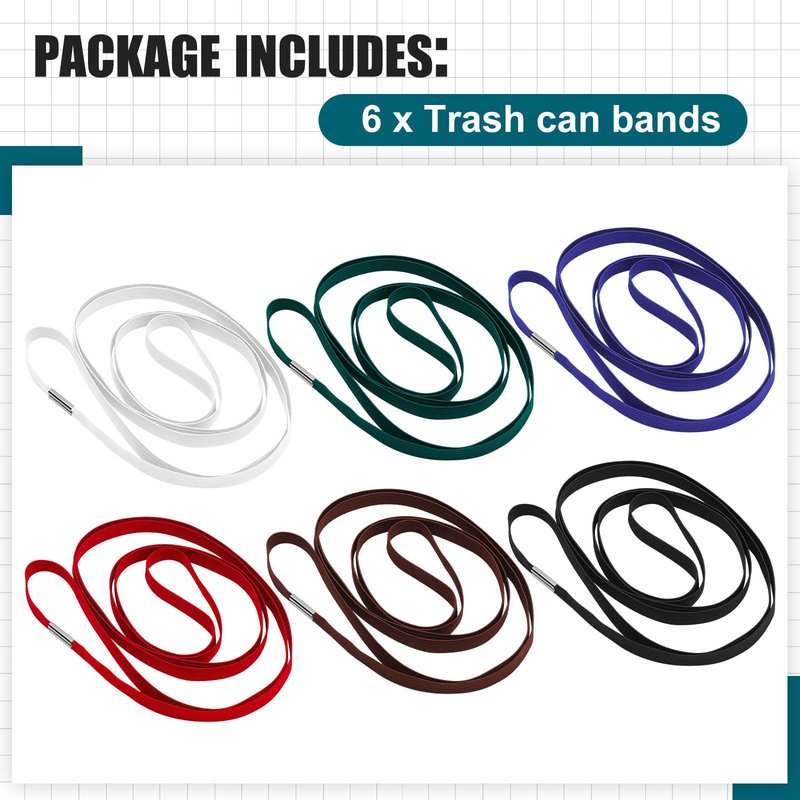 Riakrum 6 Pieces Trash Can Rubber Bands, Suitable for 60-98 Gallon Trash Cans,Perimeter from 102 Inches to 150 Inches Large Multi-functional Rubber Bands Suitable Kitchen Camping,6 Colors(Flat)