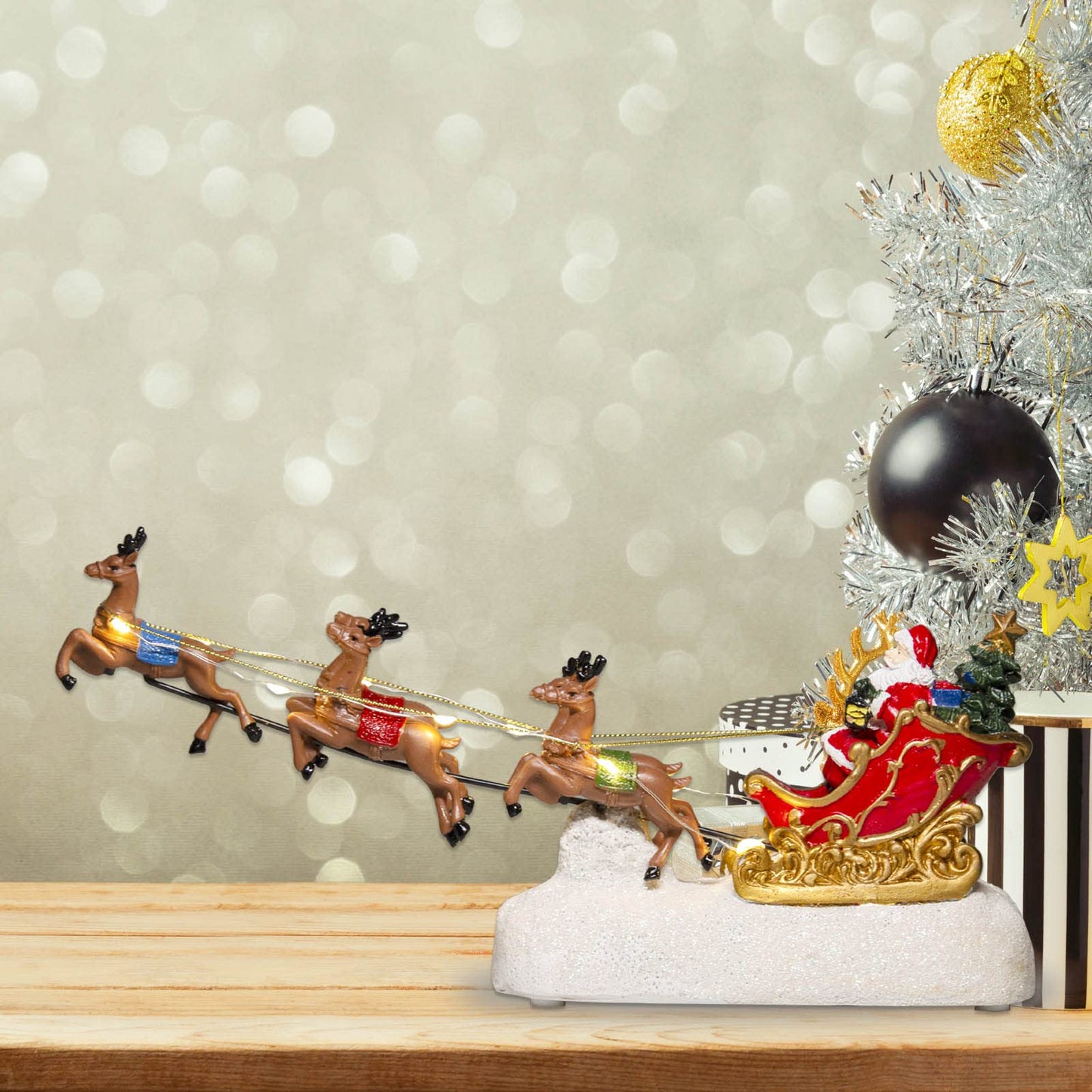 Santa's Sleigh and Reindeer Assortment - Christmas Reindeer Car with LED Light UP