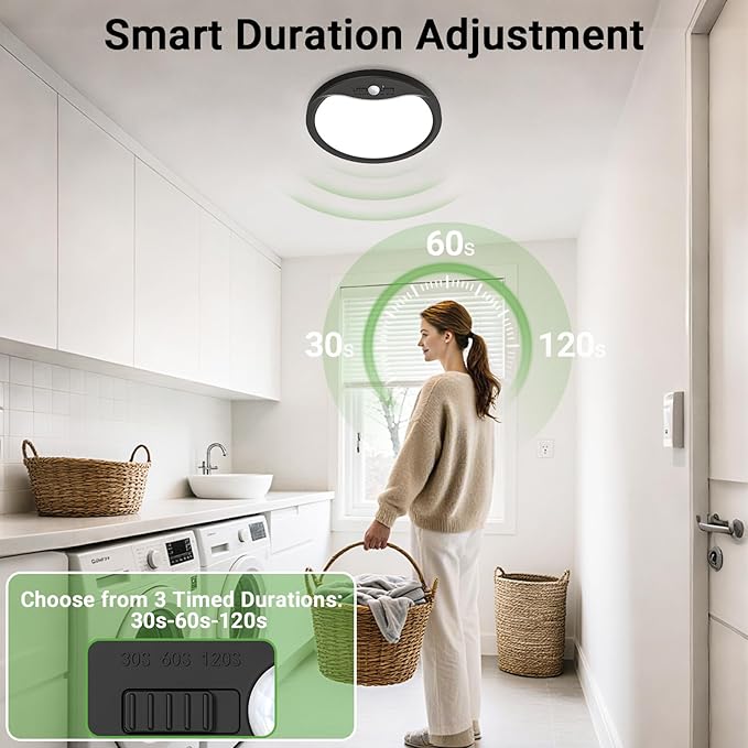 zemty 9inch 18W Motion Sensor Ceiling Light Wired, 3 Sensing Modes Motion Activated Closet Lights Black, 3000K/4000K/6500K Waterproof LED Ceiling Lamp for Pantry Closet Shower Hallway-2Pack