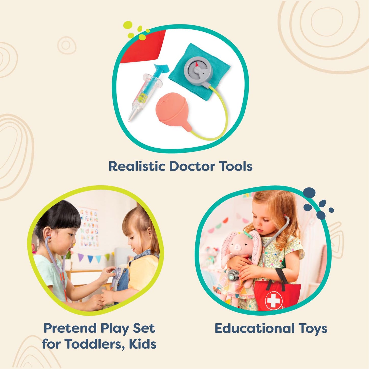 B. toys – Mini Doctor Care Kit with Realistic Tools for Toddlers & Kids – Educational Toys for Role Play & Imaginative Play – Includes Medical Bag & Accessories – 18+ months