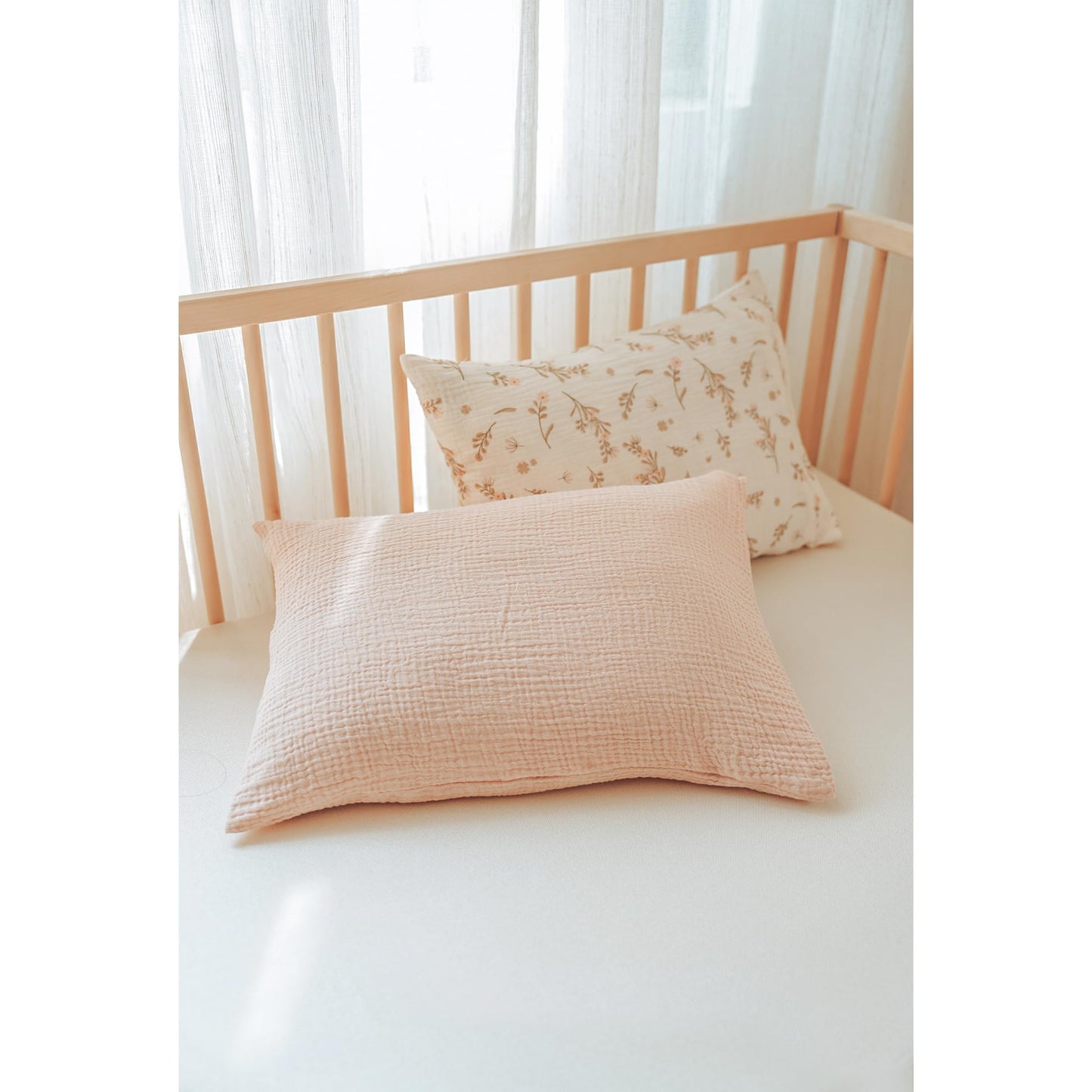 Konssy Muslin Toddler Pillowcase for 13x18 Pillow, 2 Pack Soft & Breathable Cotton Toddler Pillow Case, 100% Cotton Travel Pillow Covers for Baby Kids (Floral, Pink)