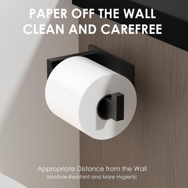Auxmir Adhesive Toilet Paper Holder, No Drilling Toilet Roll Holder Wall Mount, Premium Thicken SUS304 Stainless Steel, Rustproof Toilet Tissue Holder for Bathroom Kitchen Washroom RV, Matte Black